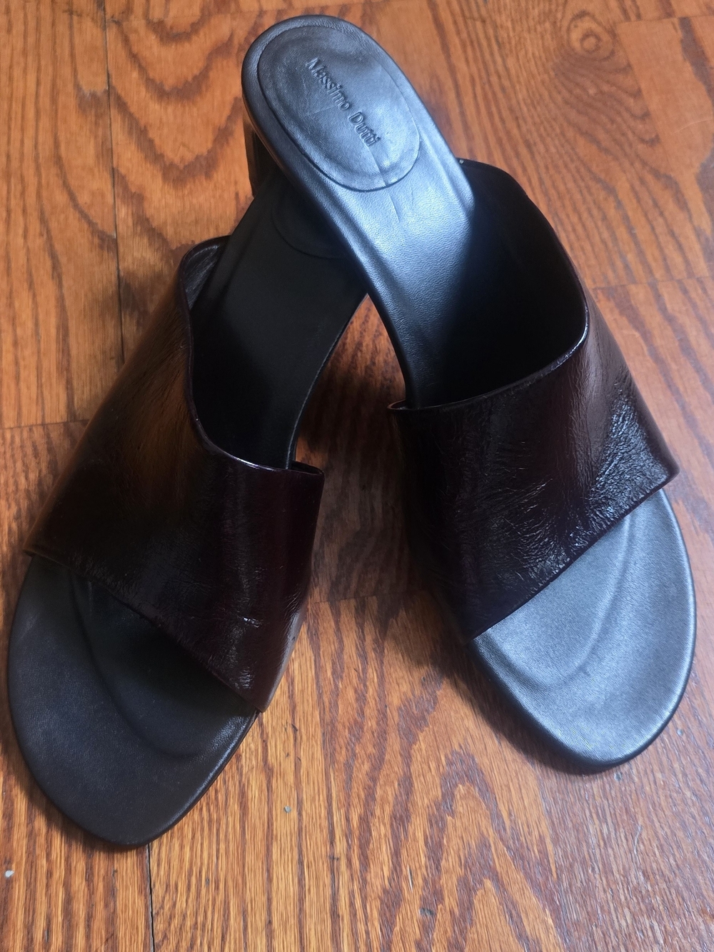 Massimo Dutti Dark Brown Leather Slide Mules